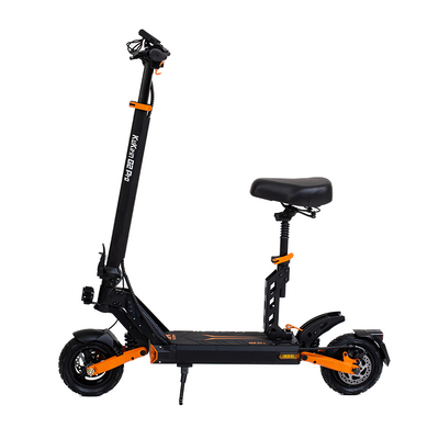A black and orange KUKIRIN G2 Pro electric scooter with a seat and tubeless wheels, displayed on a white background.